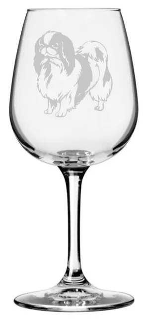 Japanese Chin Dog Themed Etched 12.75oz Wine Glass