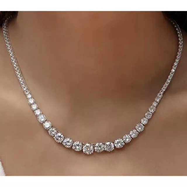 Womens White Gold Plated Crystal Cubic Zirconia Graduated Tennis Necklace