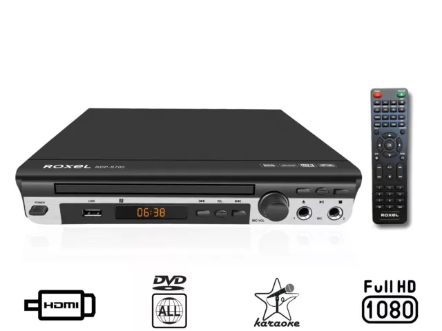 Region Free 1080p DVD Player with Karaoke, Remote & HDMI/AV Cable - Roxel S700