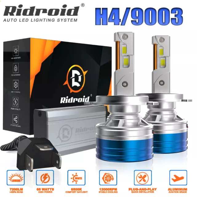 RIDROID Super Bright H4 9003 LED Headlight Kit Bulb High Low Beam White 7200LM