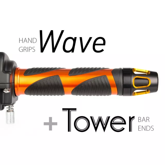 KiWAV Motorcycle Wave grips Orange with Tower Bar Ends Gold/Black