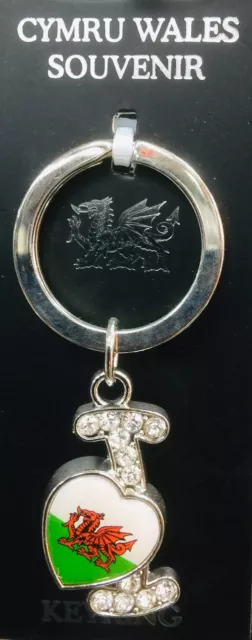 Welsh letter “I” Diamanté keyring Wales Dragon Flag First or Last Name Initials.