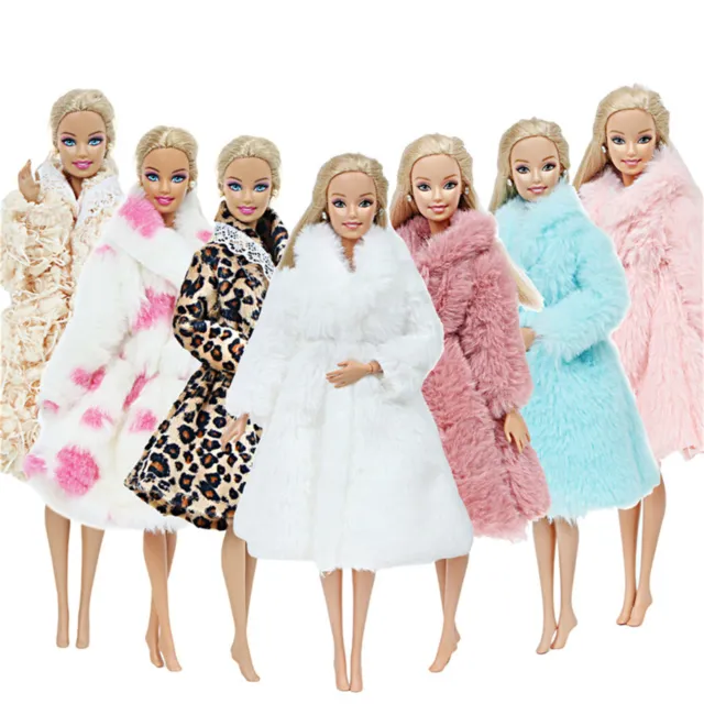 Barbie Princess Fur Coat Dress Accessories Clothes for Barbie Dolls Toys NEW UK
