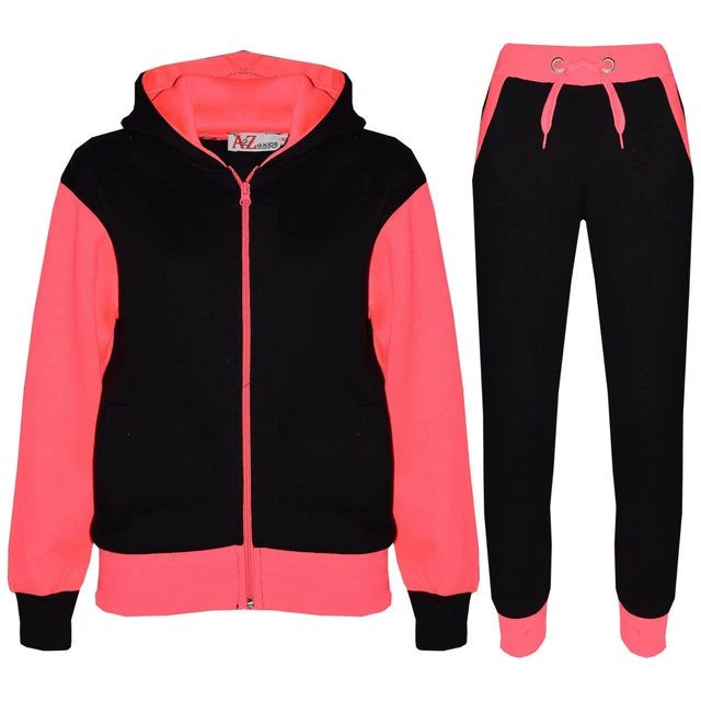 Bambine Tuta IN Pile Felpa con Cappuccio Fondo Tuta da Jogging Joggers 5-13 Anni