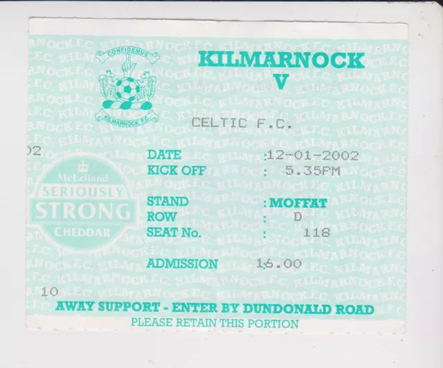 Sammler Used Ticket / Entrada Kilmarnock v Celtic Glasgow FC 12-01-2002