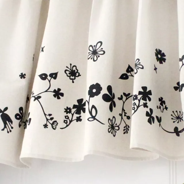 Chic Black Bird Butterfly Flower Trail Beige Cotton Linen Café Curtain 75cm Drop