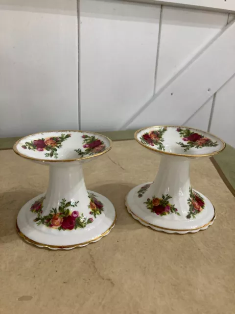 Royal Albert Old Country Roses Taper Candles Candle Holder Set 2 Pcs 3"In H