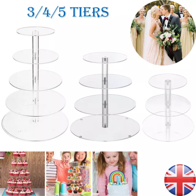 Tier Round Cupcake Stand Dessert Tower Clear Acrylic Display Cake Stand 3/4/5