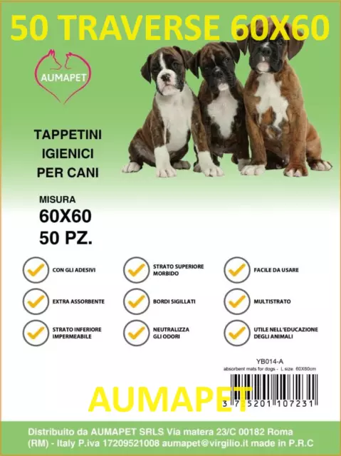 50 TAPPETINI IGIENICI 60x60 PER CANI TRAVERSE ASSORBENTI PANNOLINI CANE AUMAPET