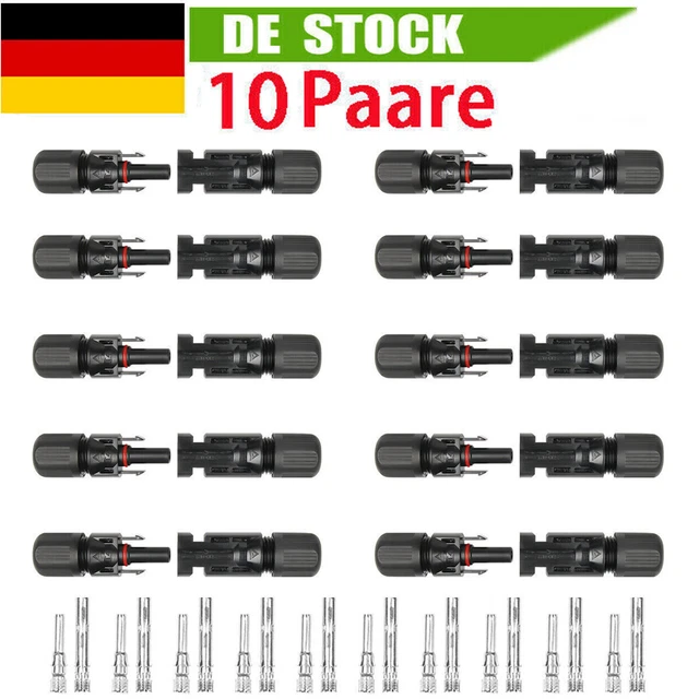 10 Paires Connecteurs Solaires Mâle/femelle – Cuivre étamé, Pour Câbles 2,5 à 6 Mm², Compatibles PV