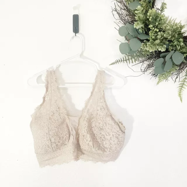 AERIE WOMENS XXL Bralette Lace Cream Crossed Back Stretch Padding