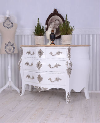 Cómoda barroco blanca cajón armario Francia placa de mármol aparador
