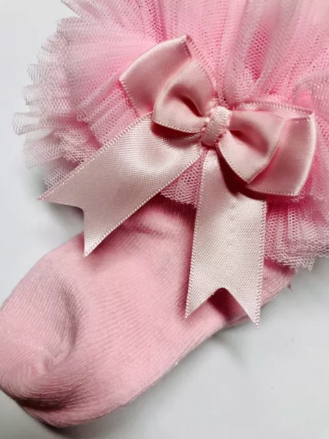 Baby Girls Pink Frilly Bow Lace Tutu Socks Infant Newborn Toddler Ankle Socks