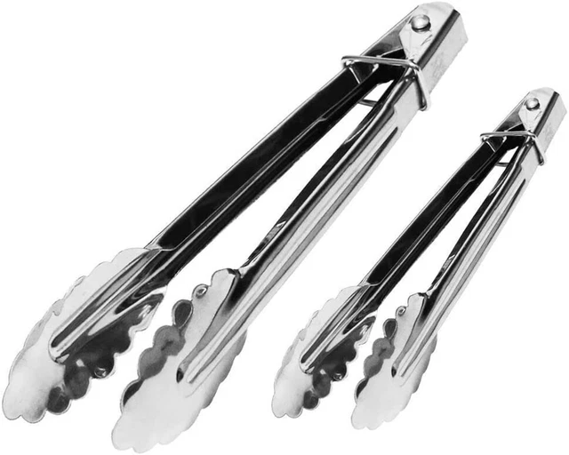 2x Stainless Steel Salad Tongs BBQ Kitchen Cooking Food Serving Bar tong Utensil