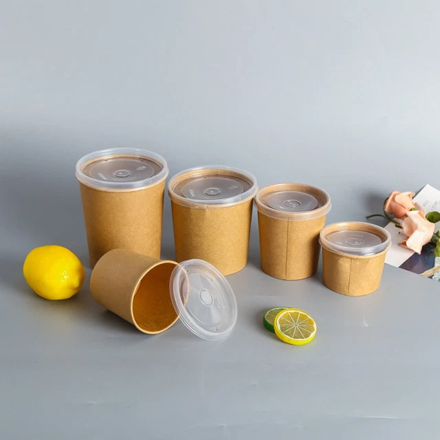 50 PCS SOUP Cup Paper Hot Cups Kraft Containers with Lids $50.47 ...