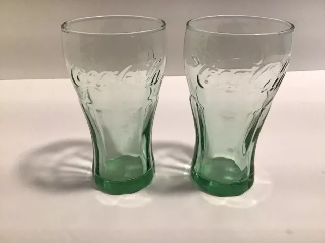 Lot 2 Coca-Cola Coke Green Mini Fountain Juice Glass Set Bell Shaped 4.5"