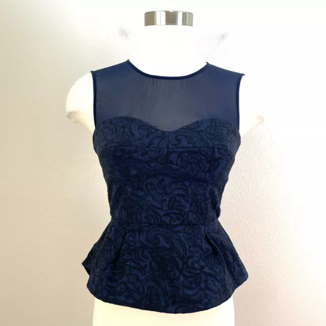 BCBG Maxazria Womens XXS Navy Noemi Peplum Top Sleeveless Shirt