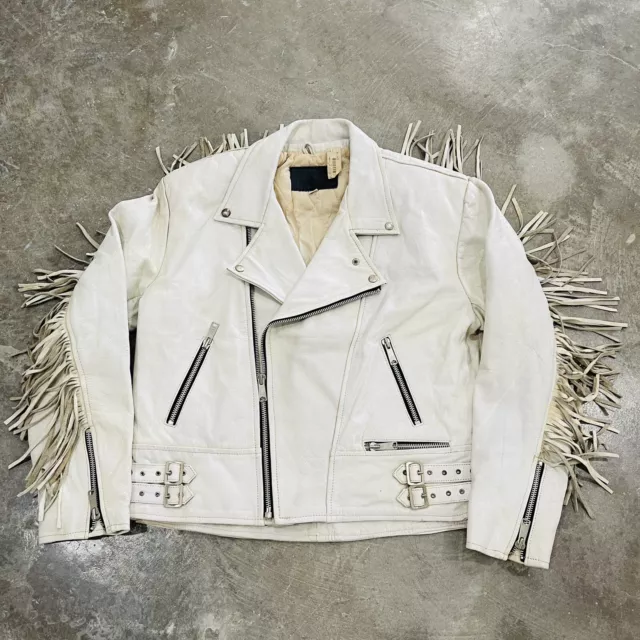 Women's White Lambskin Genuine Leather Western Style Fringe Jacket WLJ-156