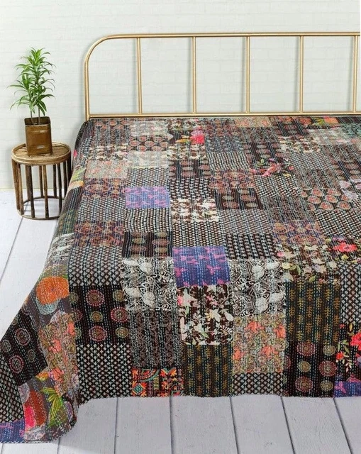 Bohemian Patchwork Quilt Handmade Vintage Quilt throw coverlet bedding quilt