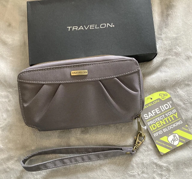 Travelon Wallet RFID Blocking Safe ID Protection wristlet Gray New W/Tags & Box