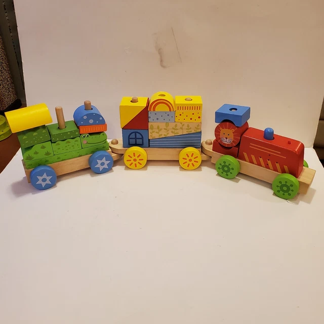 PLAYTIVE JUNIOR WOODEN Train Set Stacking Animals Sounds Light Kids Toy