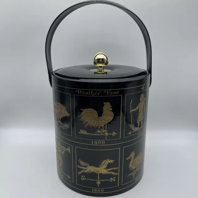 Mid Century Modern Georges Briard Ice Bucket Weather Vane Black Gold Vinyl MCM