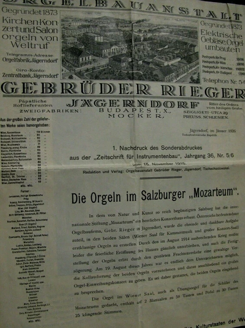 Original Publication, The pipe organ at the Mozarteum in Salzburg 1926