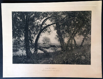 1858 The Art Journal Original Antique Print Marsh Lands by Cecil Gordon Lawson