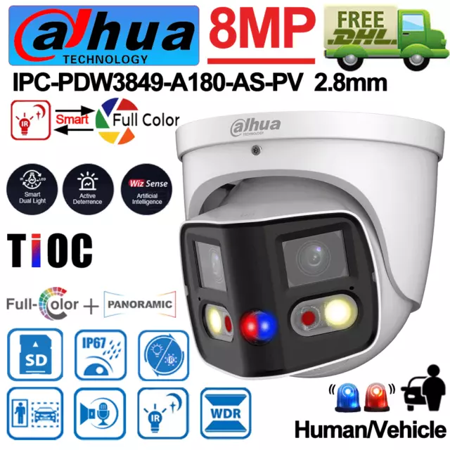 Dahua 8MP 180°Panoramic IPC-PDW3849-A180-AS-PV 2-Way Talk IP Camera 4K Dual Lens