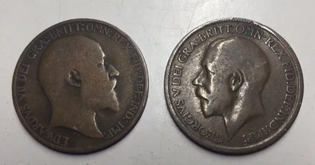 2 X Half Penny Coins King Edward  King George 1909 1921