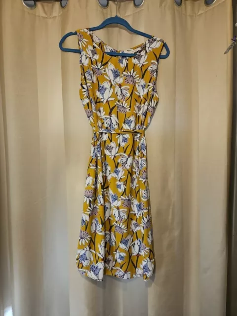 White Stuff Dress Floral UK 12 EU Nectar Yellow Mustard Sleeveless