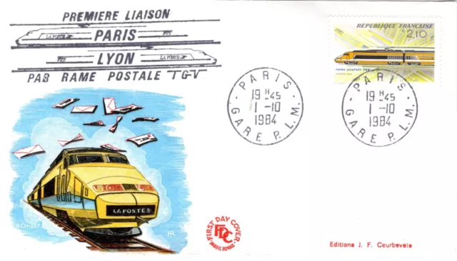 2334+FDC ENVELOPPE 1er JOUR   PREMIERE LIAISON PAR TGV POSTAL PARIS / LYON