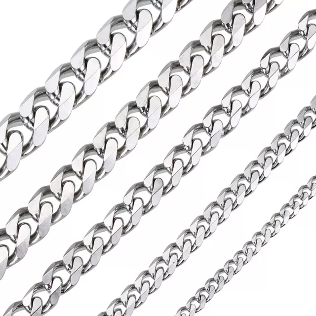 3/4/6mm Mens Womens Stainless Steel Silver Cuban Curb Chain Necklace Link Choker