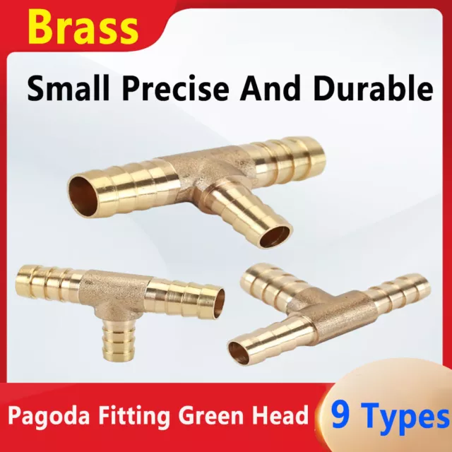 Brass 'T' 3 way Hose Joiner Barbed Connector Air Fuel Water Pipe Tubing 4mm-25mm