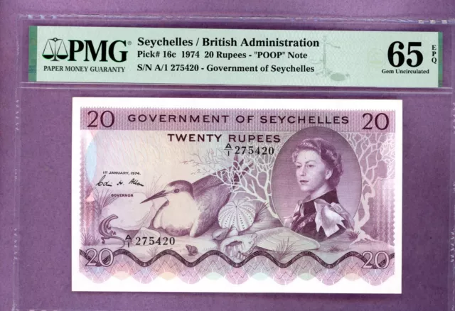 Seychelles / British ~ 1974 ~ 20 Rupees Note ~ Pmg 65 Epq