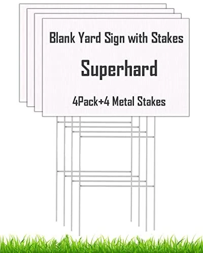 4 Pack Blank Yard Signs with Metal Stakes,17x12 Inches Corrugated Plastic lawn