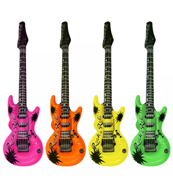 4 x Neon Inflatable Blow Up Guitars Fancy Dress Party Prop Musical Disco Rock