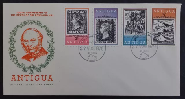 1979 Antigua Death of Rowland Hill FDC ties 4 stamps cd St Johns