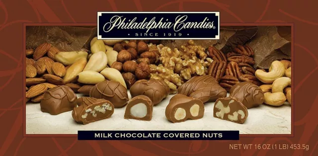 Philadelphia Candies Milk Chocolate Covered Assorted Nuts, 1 Pound Gift Box