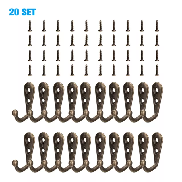 20pcs Hanging Metal Single Hook Clothes Hat Coat Robe Wall Door Hangers Hooks US