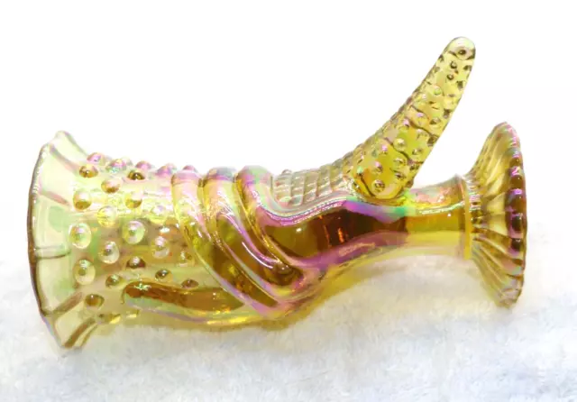 Fenton Amber Carnival Horn Cornucopia Hand Hobnail Glass Vase  Collectable 3
