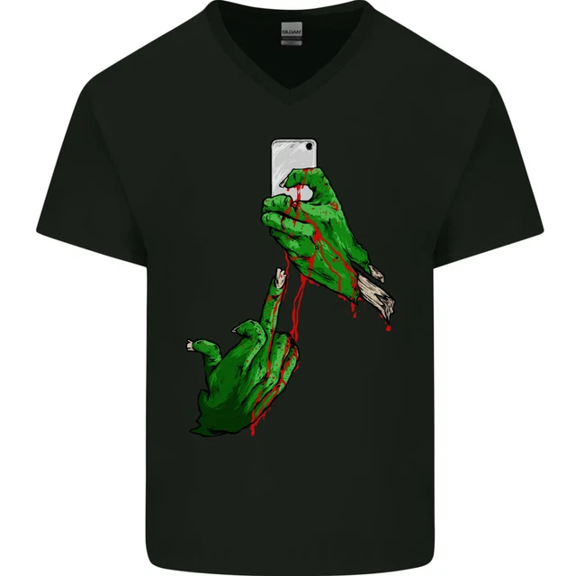 Zombie Selfie Divertente Halloween Uomo Scollo A V Cotone T-Shirt