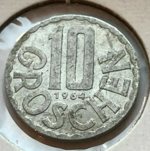 Austria 1964 10 Groschen Coin (#F65) imperial eagle