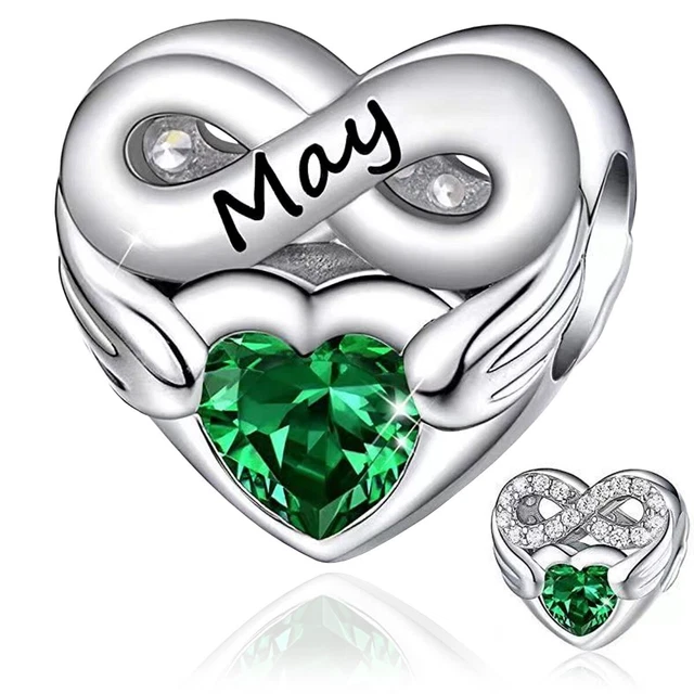 March Infinity Birthstone Charm – 925 Sterling Silver Bead – Infinity Heart Design With Zircon