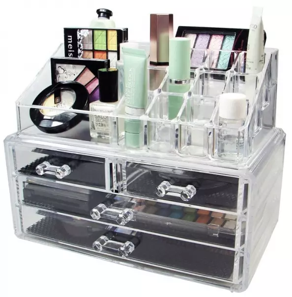 3 Tiers 4 Drawers Square Acrylic Clear Makeup Organizer Cosmetics