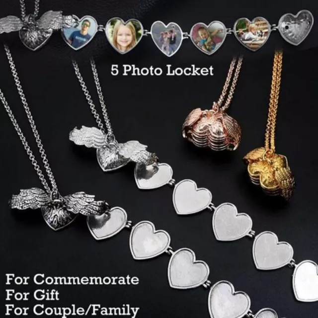 4 Photo Memory Floating Locket Heart Pendant Necklace Angel Wing Album Box Gifts 2