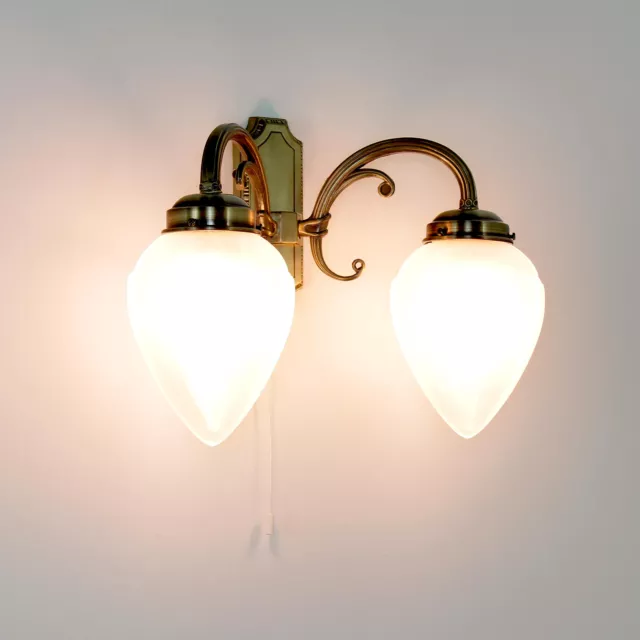 Edle Doppel Wandleuchte Wandlampe Jugendstil mit Zugschalter Flurleuchter Lampen