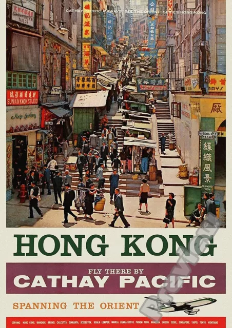 VINTAGE HONG KONG AIRWAYS CATHAY PACIFIC Print Poster Wall Art Picture A4 +