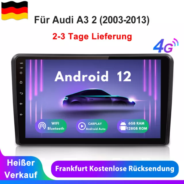 Für Audi A3 S3 RS3 Carplay 9" Autoradio Android 12 6+128G GPS Navi WIFI BT DAB+