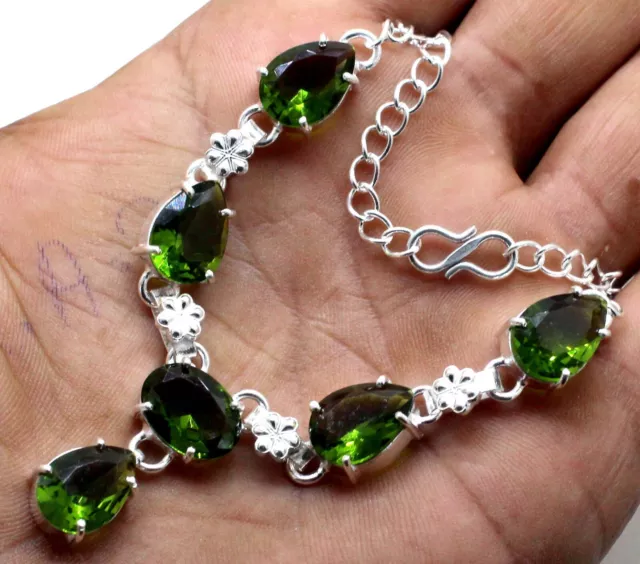 925 Sterling Silver Green Peridot Gemstone Handmade Jewelry Necklace Size-17-18